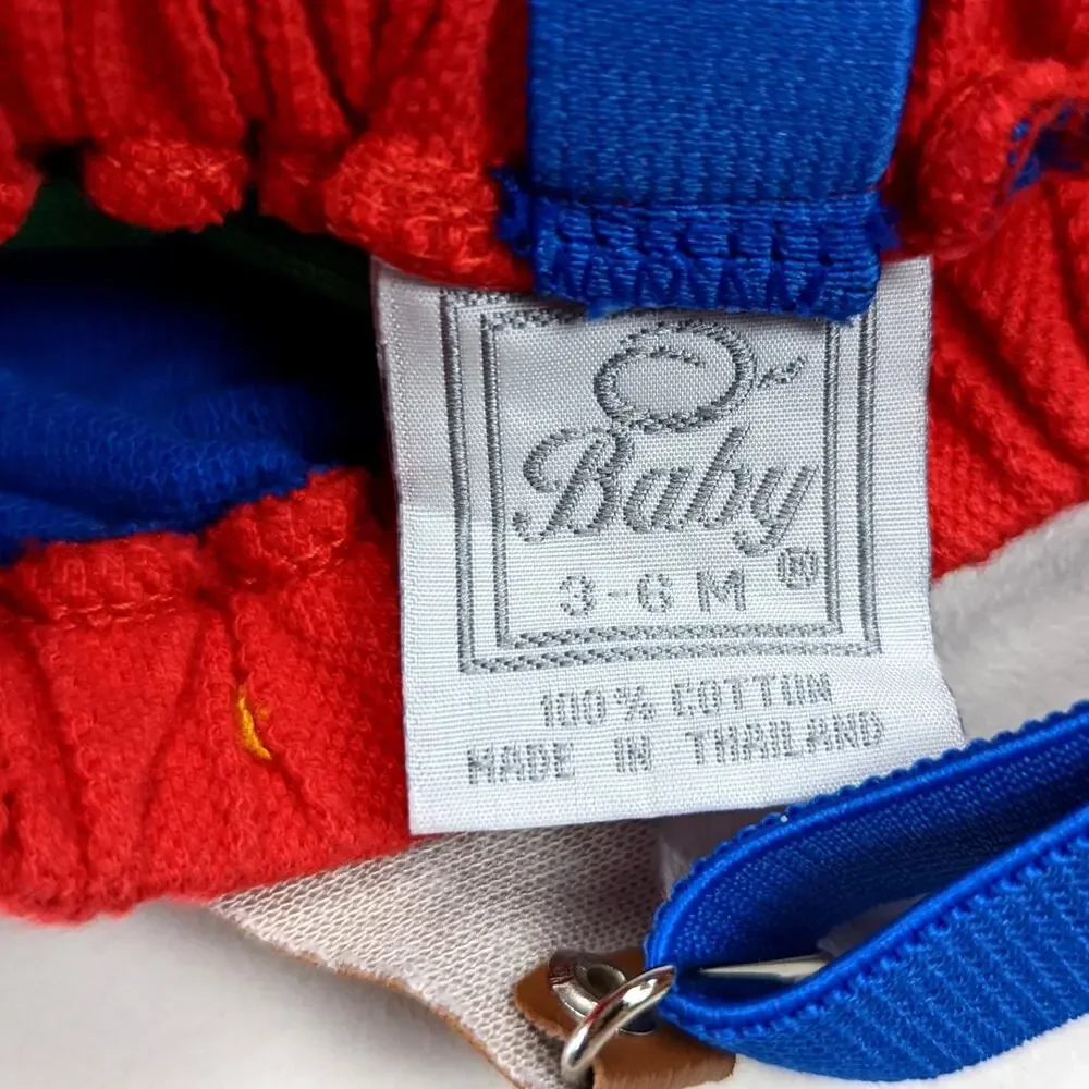 Vintage O Baby Shorts Boys Sz 3-6m Colorblock Suspenders 90s Retro Bubble